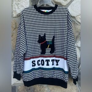 Vintage Scotty Dog Sweater Size L Houndstooth Novelty Dog Lover Retro 90s Quirky